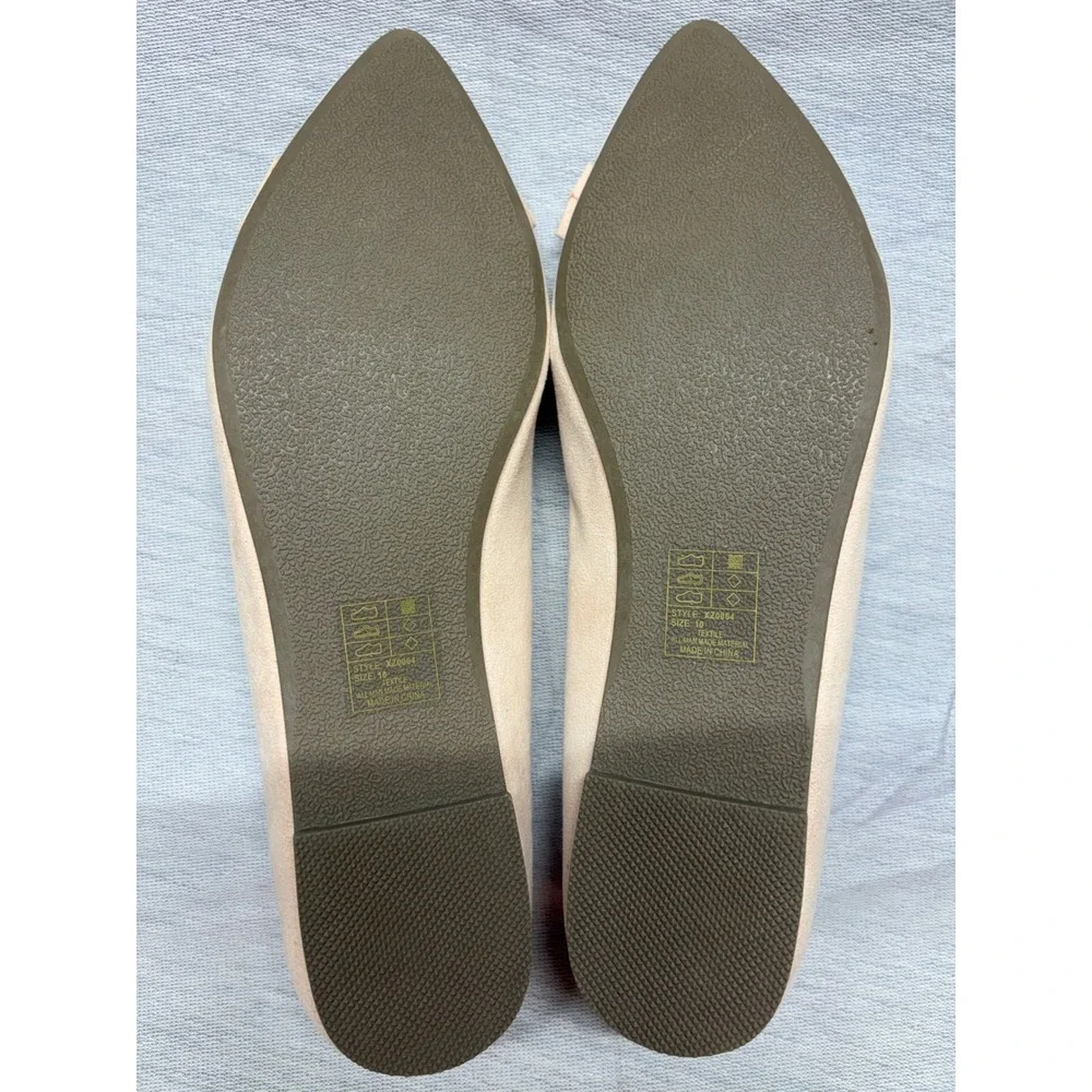 Stillieve Womens Pointed Toe Bow Ballet Flats Beige Faux Suede‎ Studded Size 10